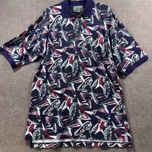 Vintage Siegfried Lg Tall Sailboat Print Short Sleeve Polo Yacht AOP Nautical